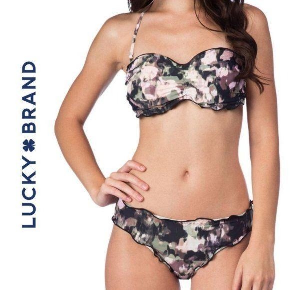 Lucky Brand Other - LUCKY BRAND Smokescreen Camo Ruffled Bikini Swimsuit Bathing Suit 2Pc XS NWT